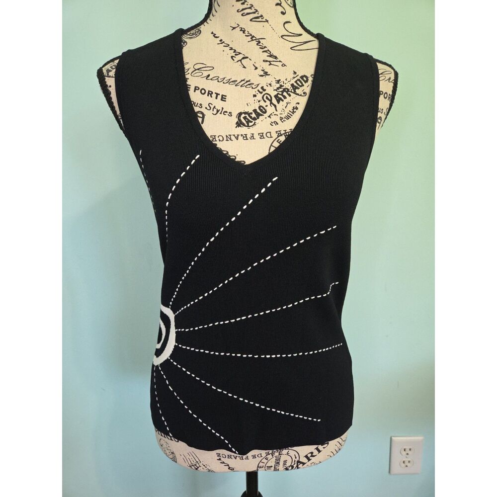 CACHE y2k Stretch Sweater Top Blouse black burst medium sleeveless